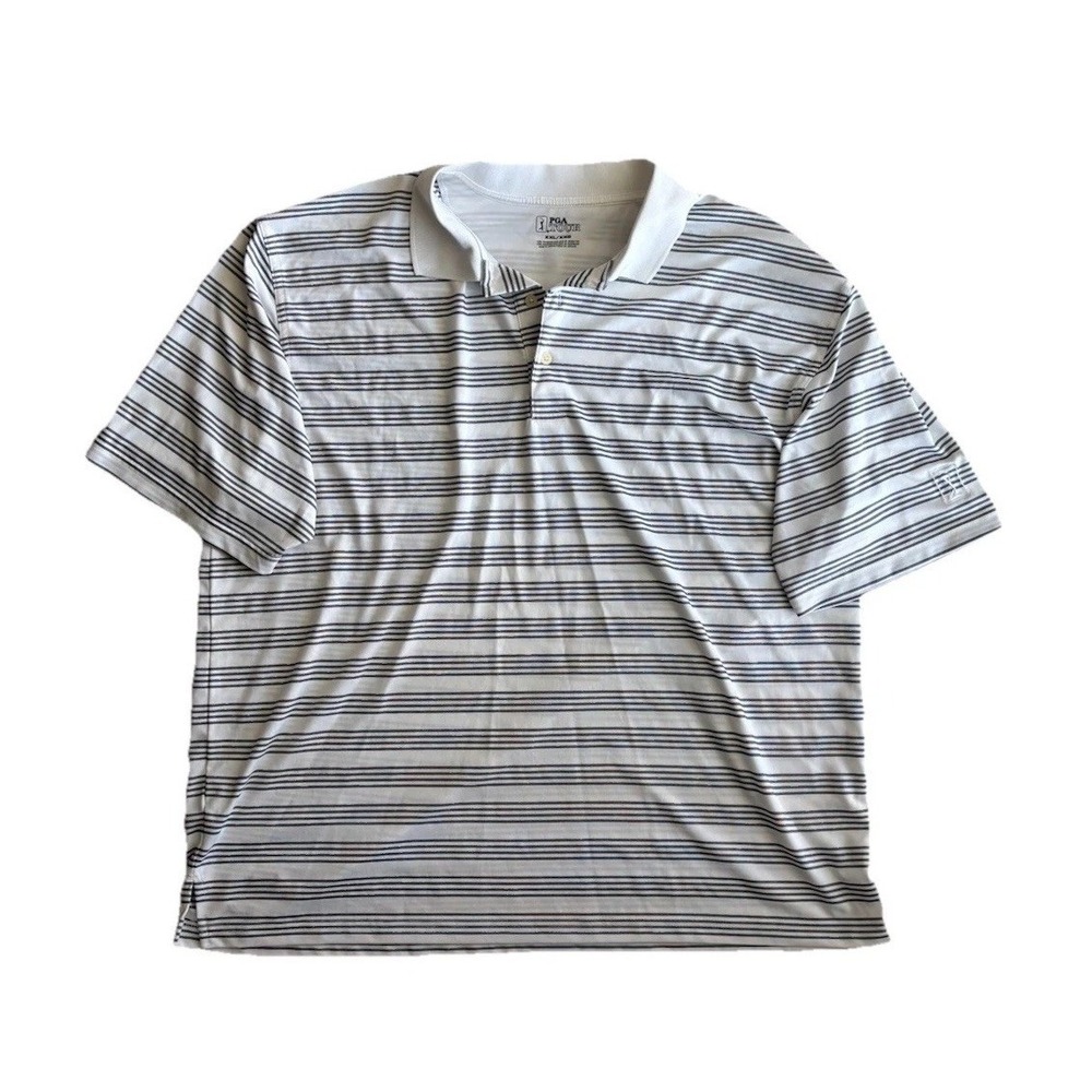 PGA Tour Men's XXL White Black Short Sleeve Striped Polo Golf Shirt 2XL